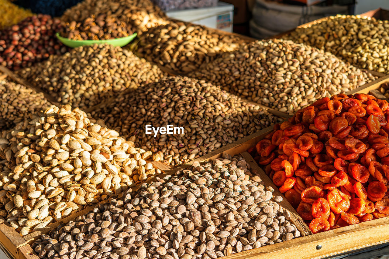 close-up of spices for sale at market stall