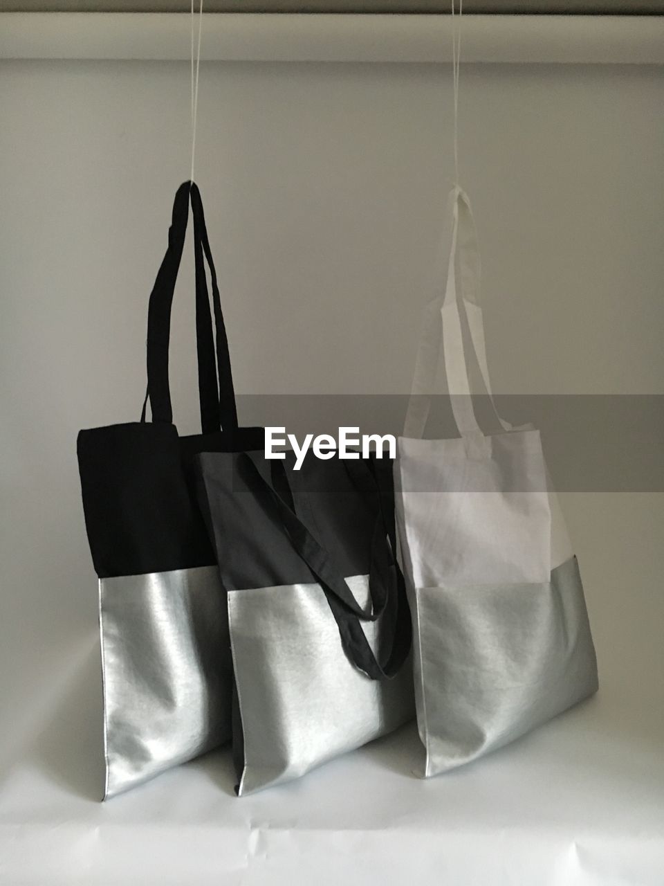 Tote bags on table