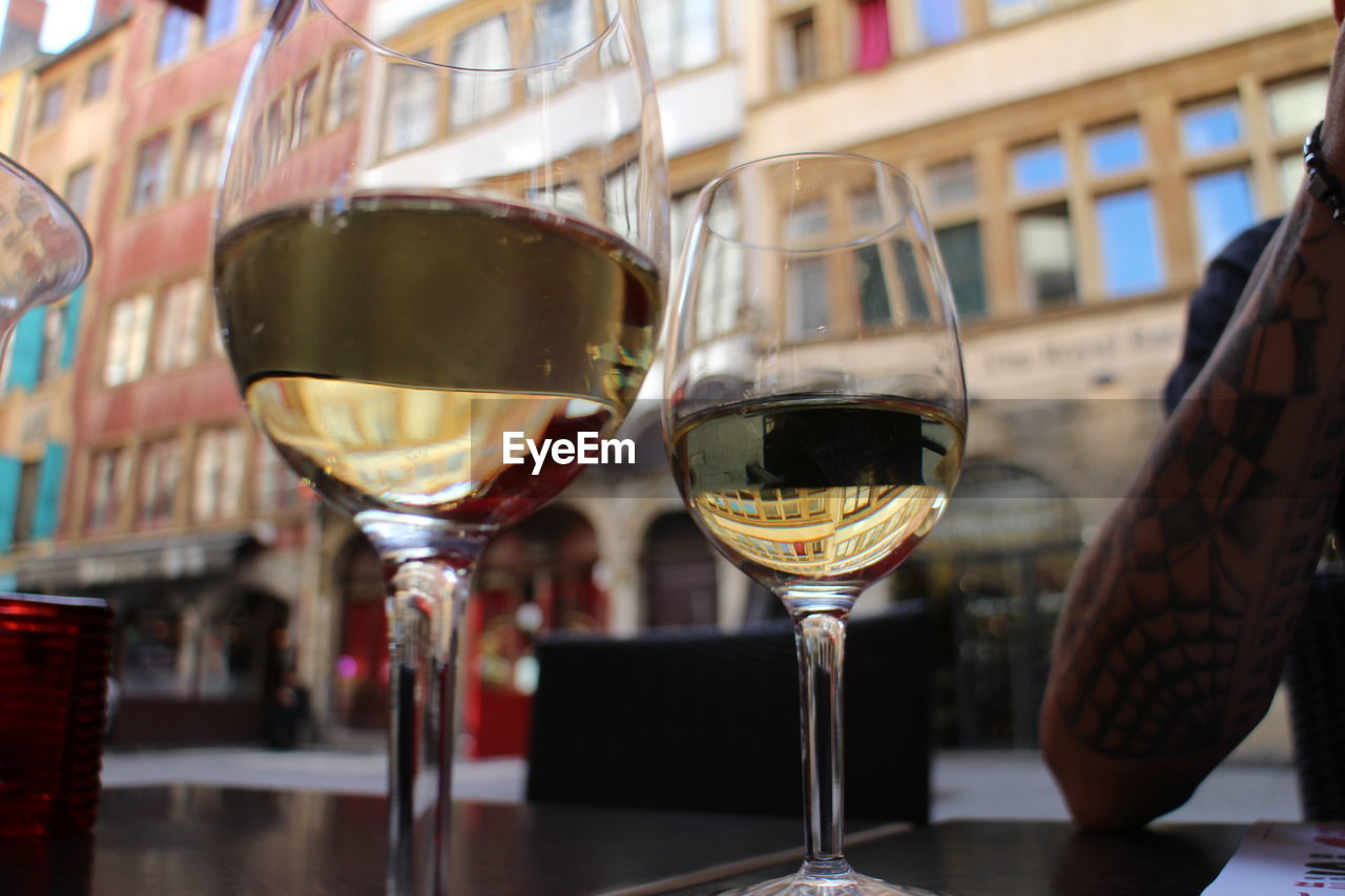 Close-up of beer in glass on table