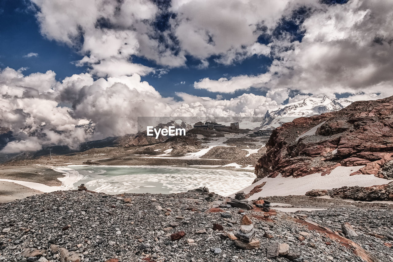 Scenic view of landscape and clouds during winter