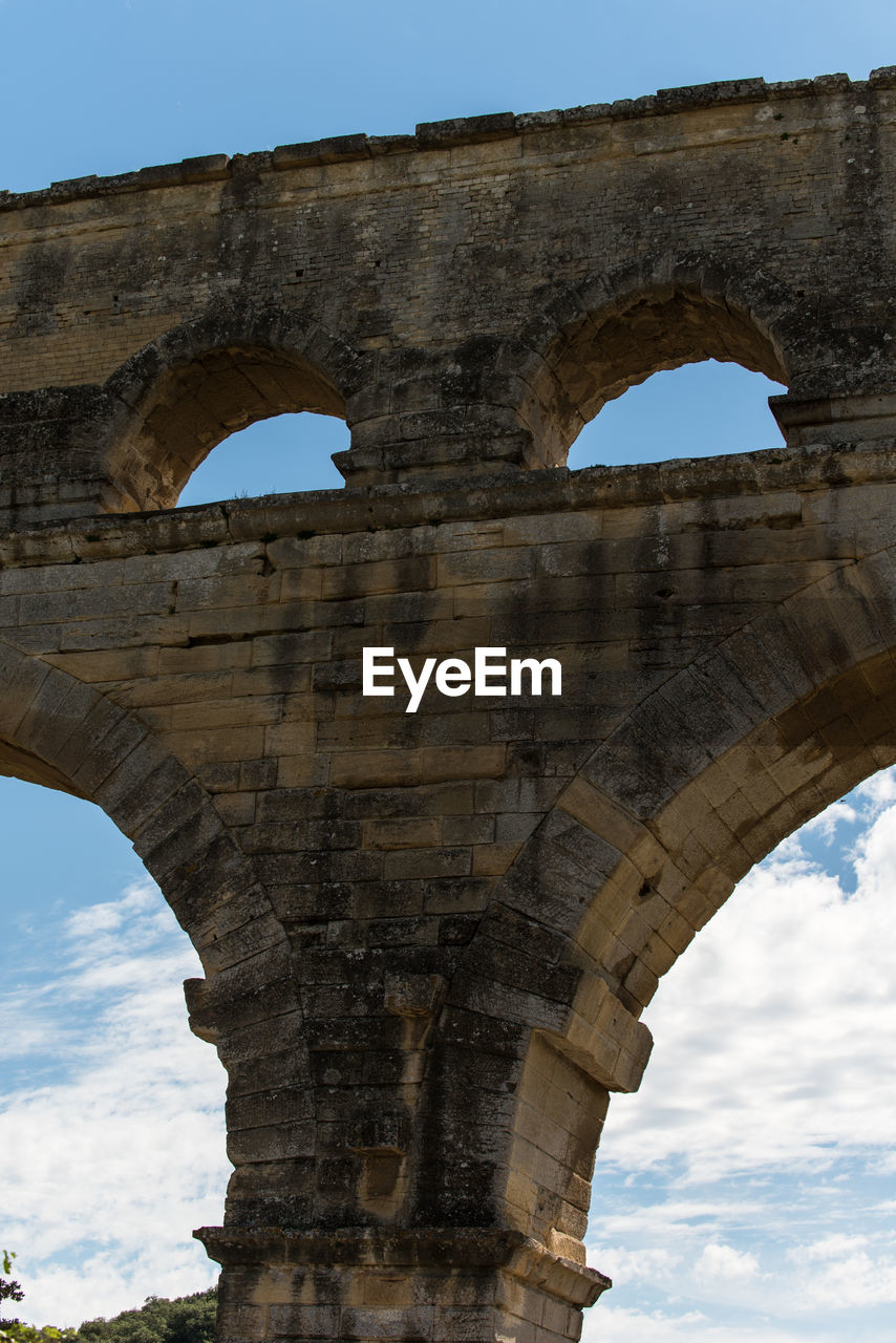 Low angle view of an arch from pont du gard