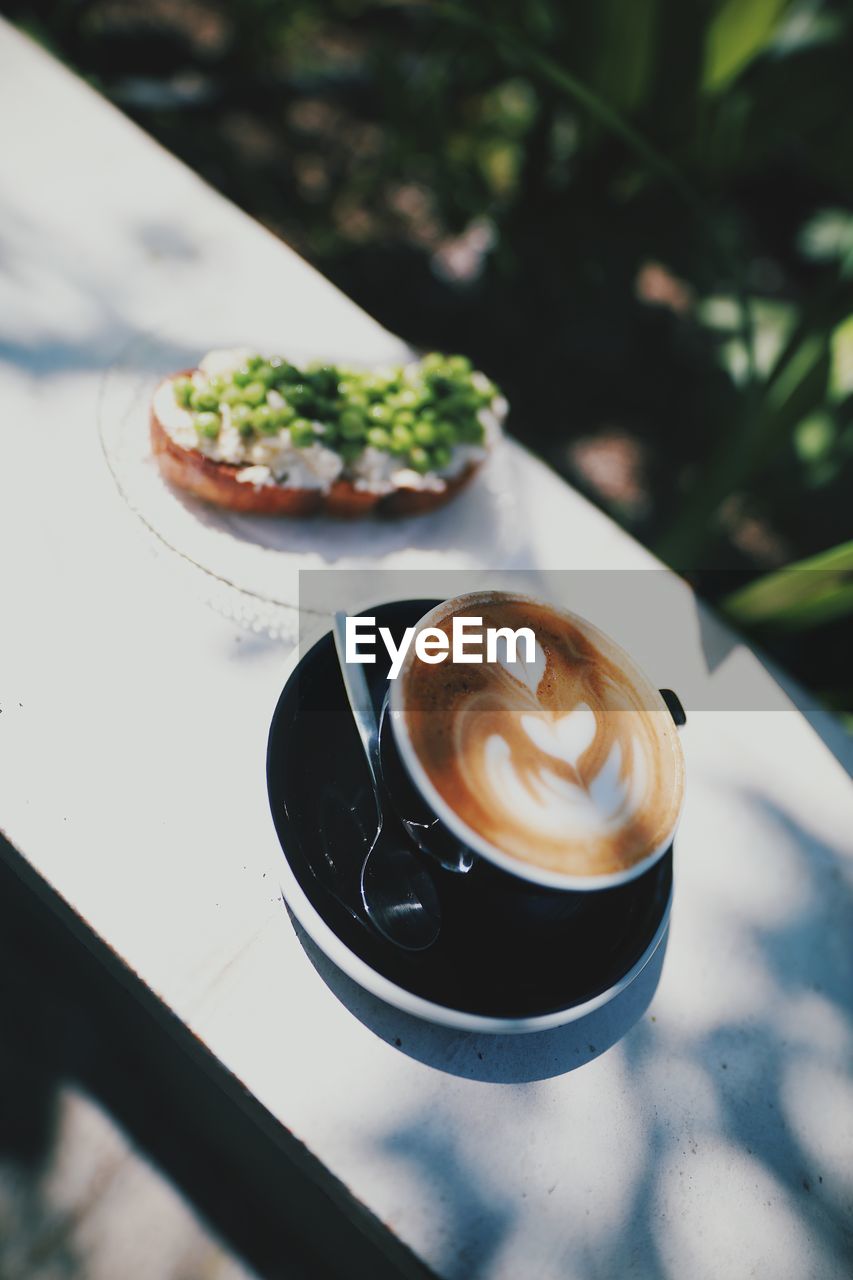 High angle view of breakfast on table