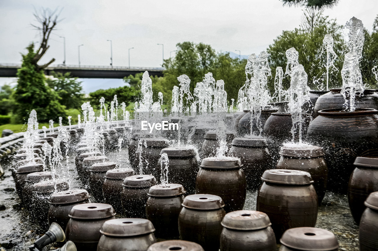 Jar fountains in garden