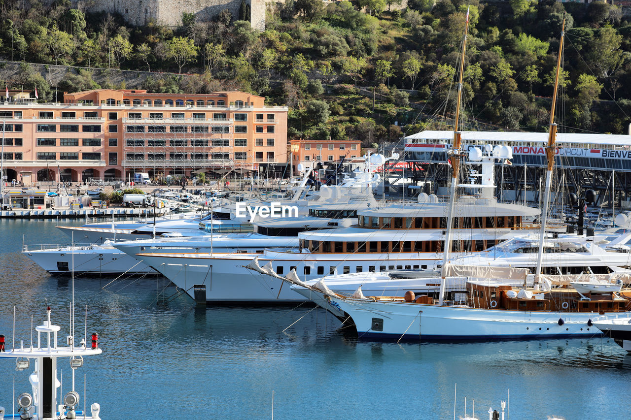 boats moored in harbor