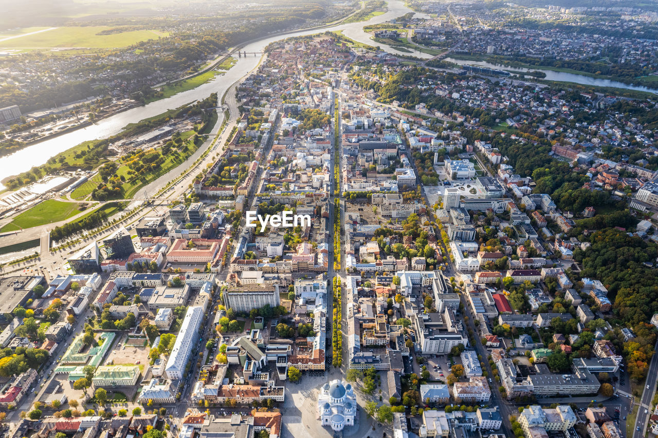 Aerial view of kaunas city center.