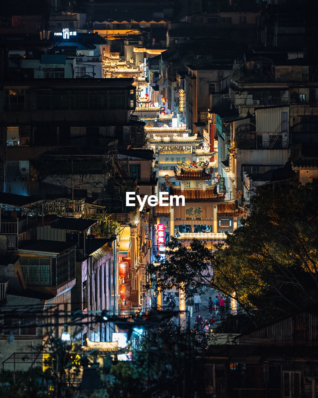 high angle view of illuminated cityscape at night