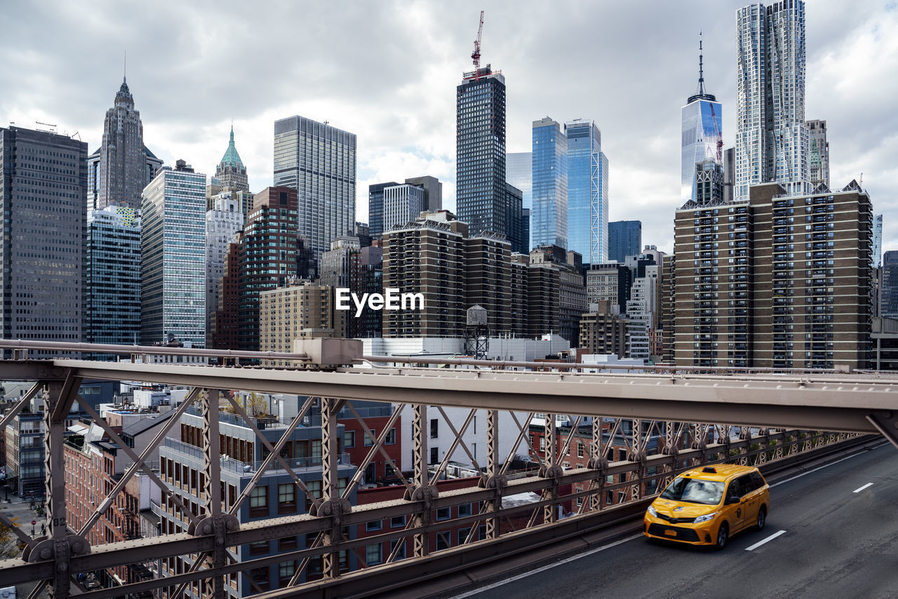 View of the new york skyline from the brooklyn bridge