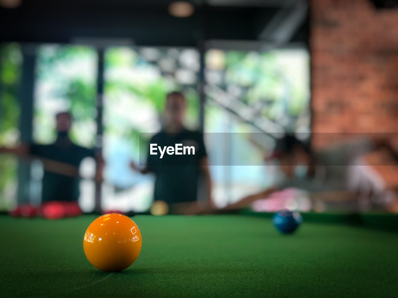 Close-up of pool balls on table