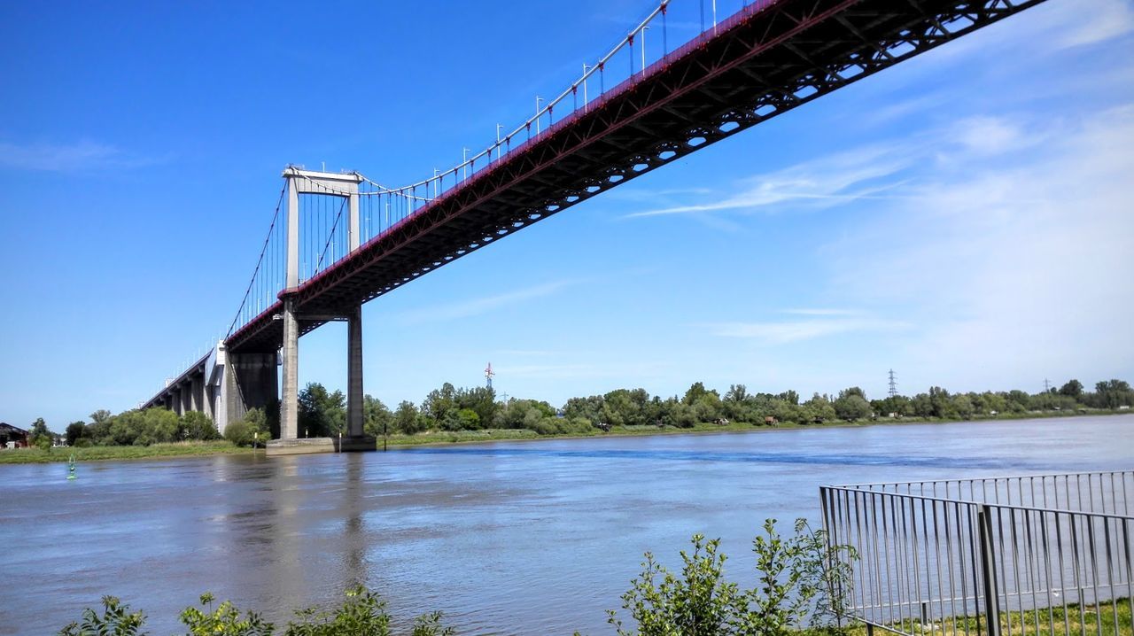 Suspension bridge over river