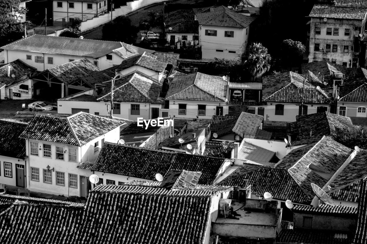 High angle view of buildings in city