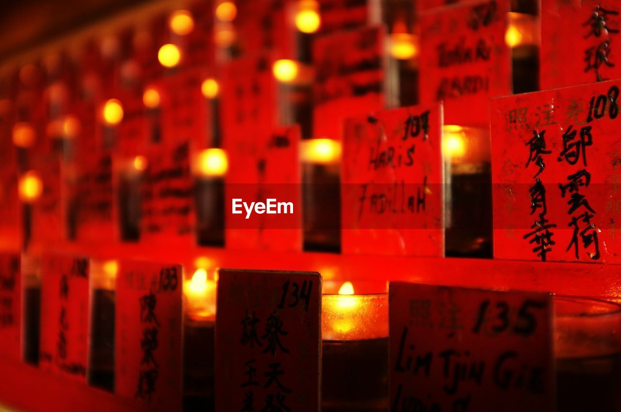 FULL FRAME SHOT OF ILLUMINATED CANDLES