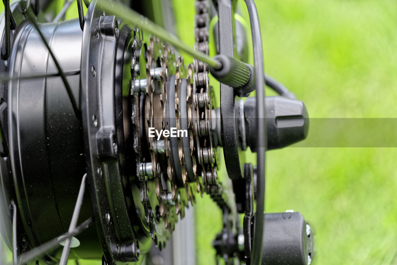 Close-up of gear shift system of bicycle