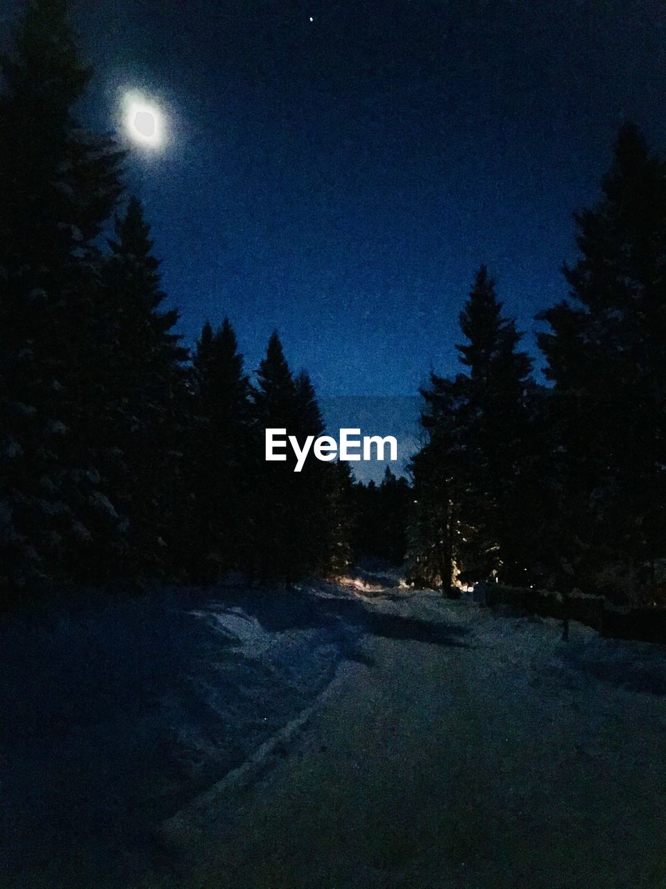 VIEW OF SNOW COVERED ROAD AT NIGHT