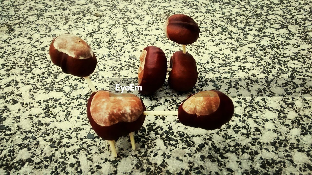 Close-up of chestnuts on floor
