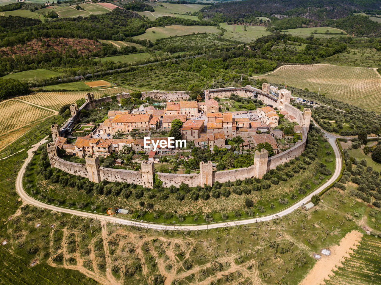 High angle view of buildings in city