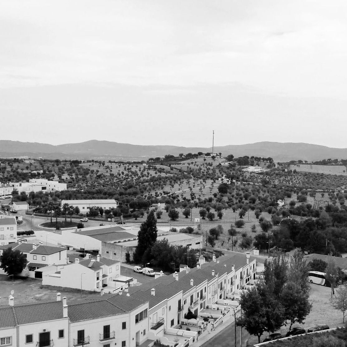 Houses on landscape against sky