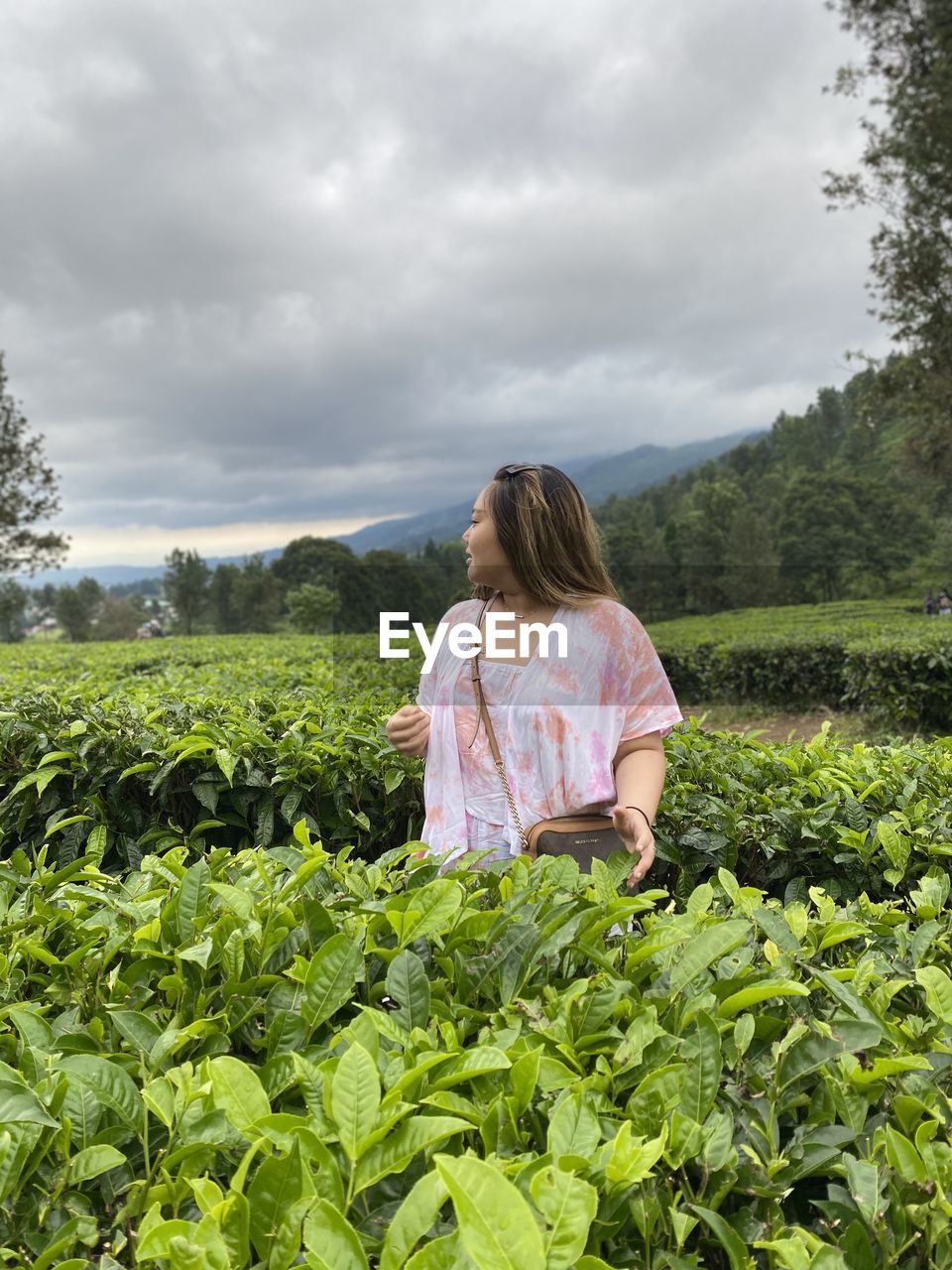 Young woman standing amidst plants