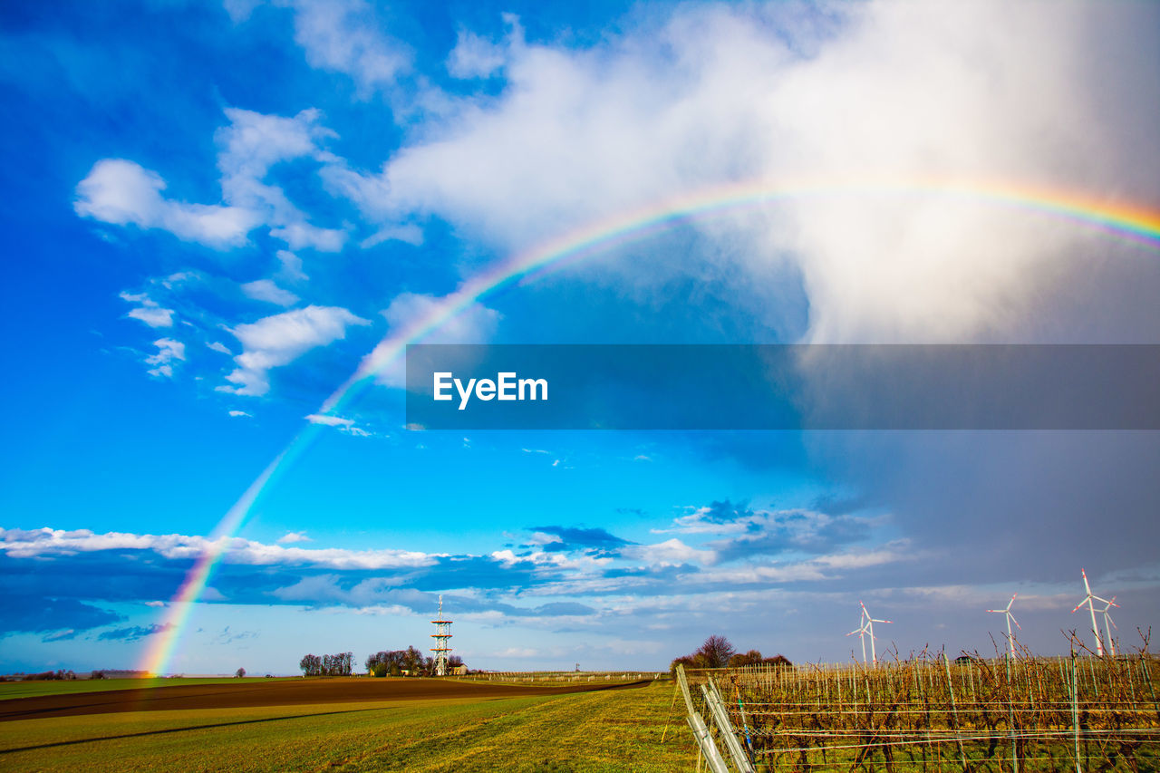 SCENIC VIEW OF RAINBOW OVER FIELD