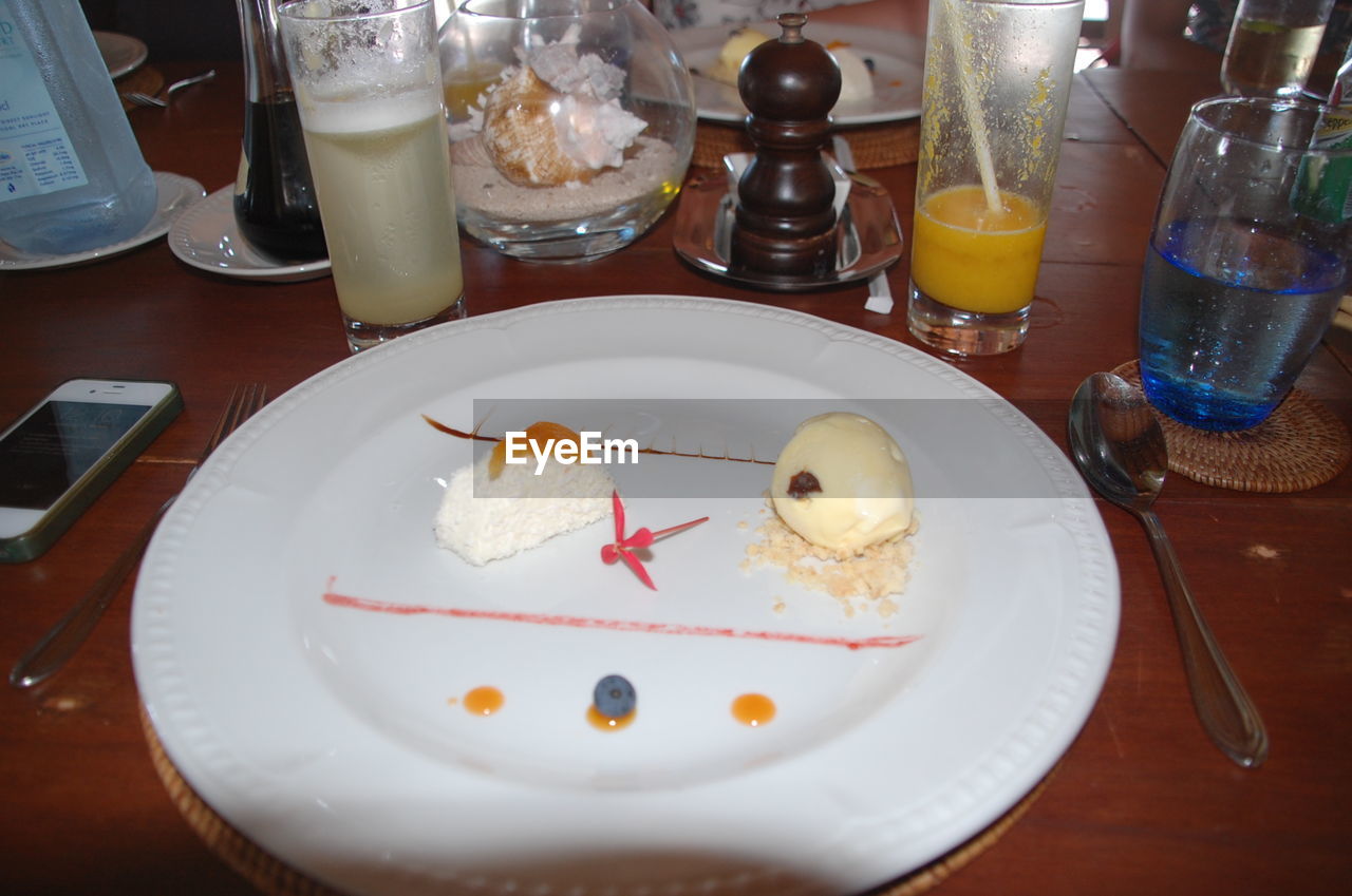 CLOSE-UP OF FOOD SERVED ON TABLE