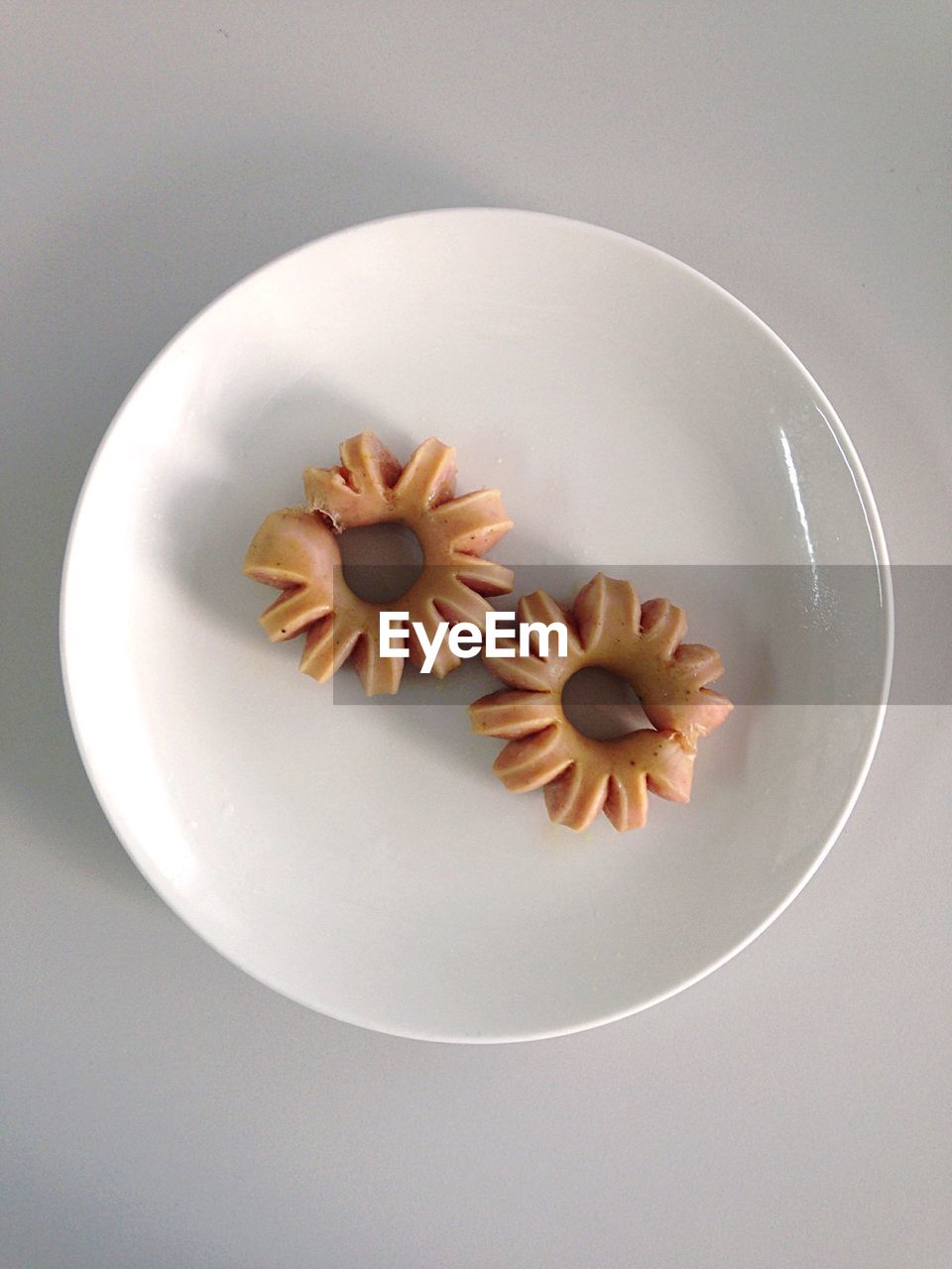 High angle view of cookies in plate on table