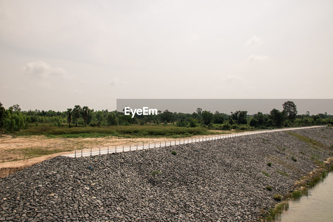 SCENIC VIEW OF ROAD BY FIELD AGAINST SKY