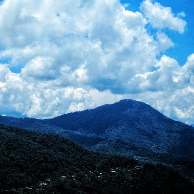 SCENIC VIEW OF MOUNTAINS AGAINST CLOUDY SKY