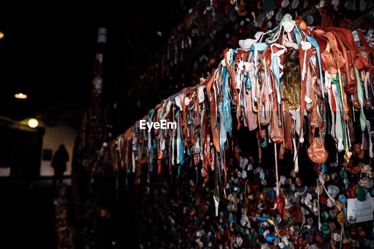 Close-up of gum wall in building