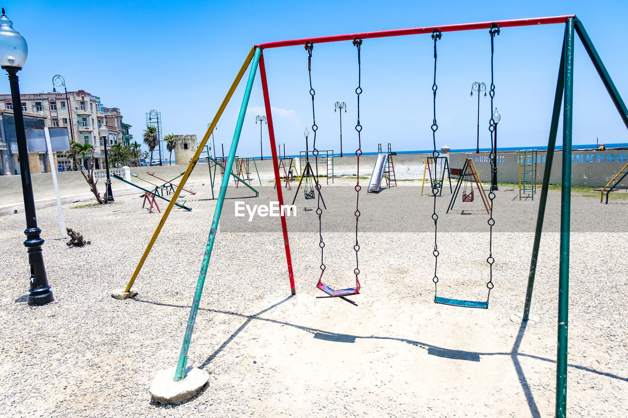 View of swing on playground