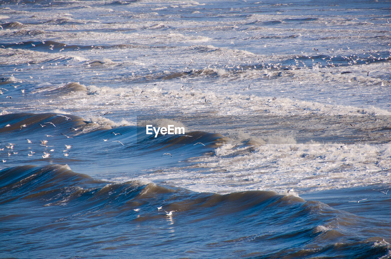 HIGH ANGLE VIEW OF SEA WAVES RUSHING