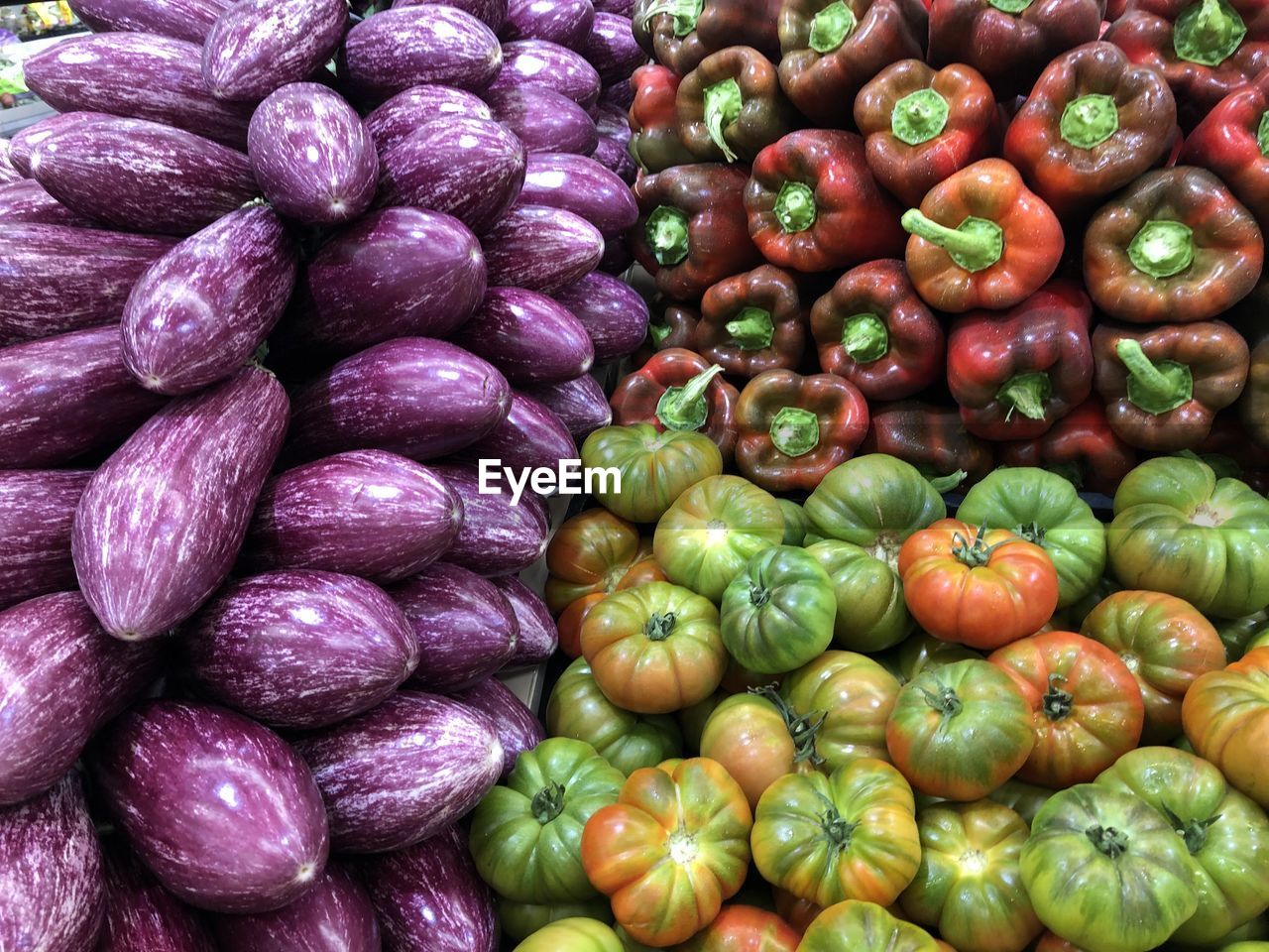 Full frame shot of bell peppers at market stall