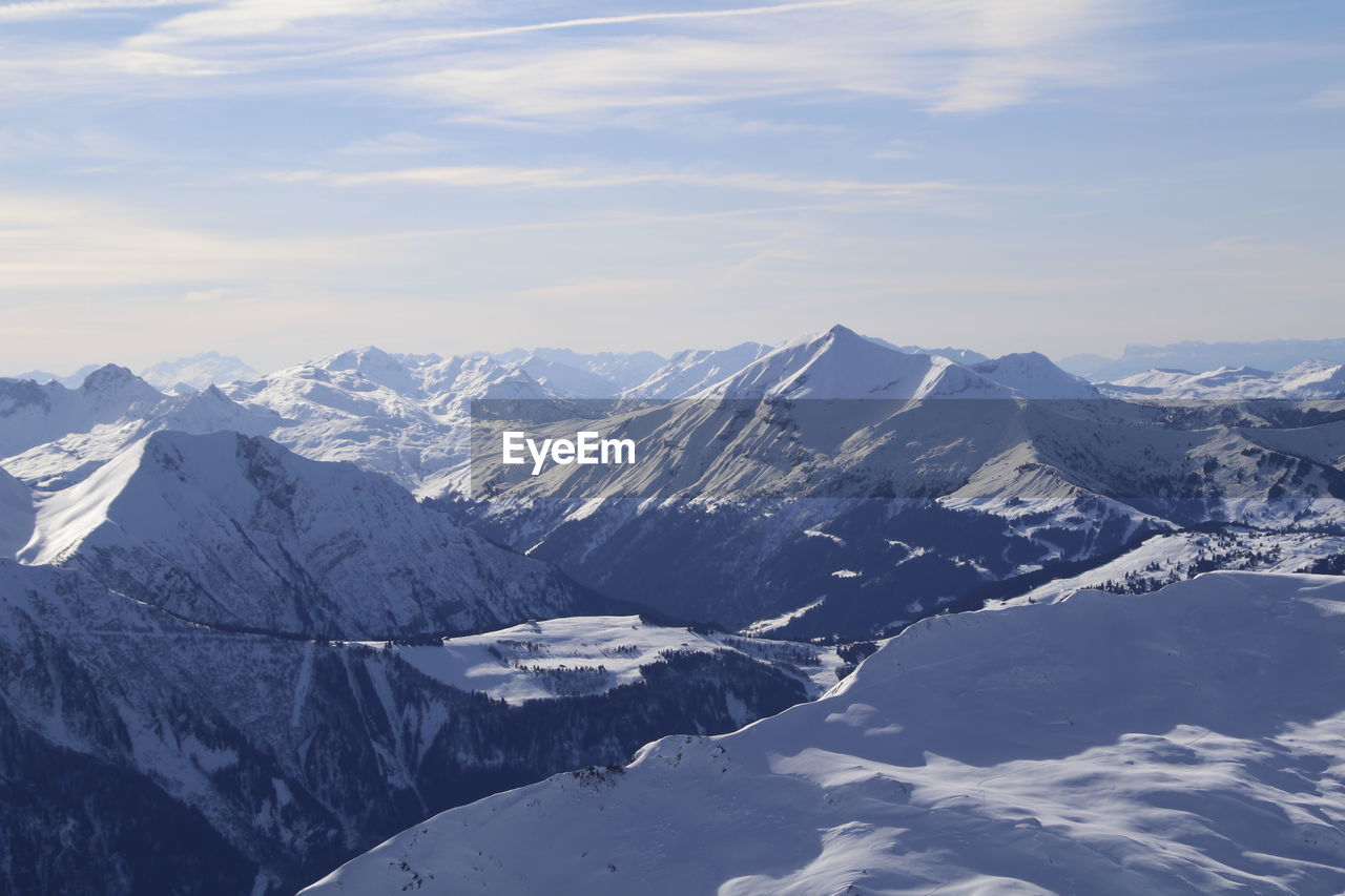 Scenic view of snowcapped mountains against sky