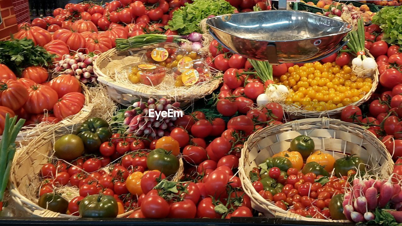 High angle view of tomatoes for sale in market