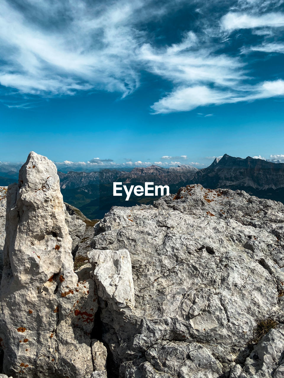 Scenic view of the alpine chain, rock formations against sky, alps, dolomites