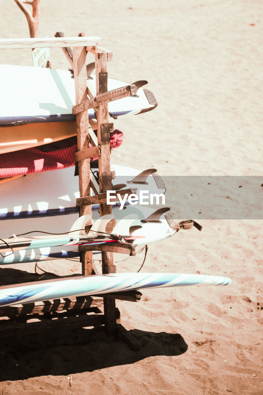 CLOSE-UP OF SHIP MOORED ON BEACH