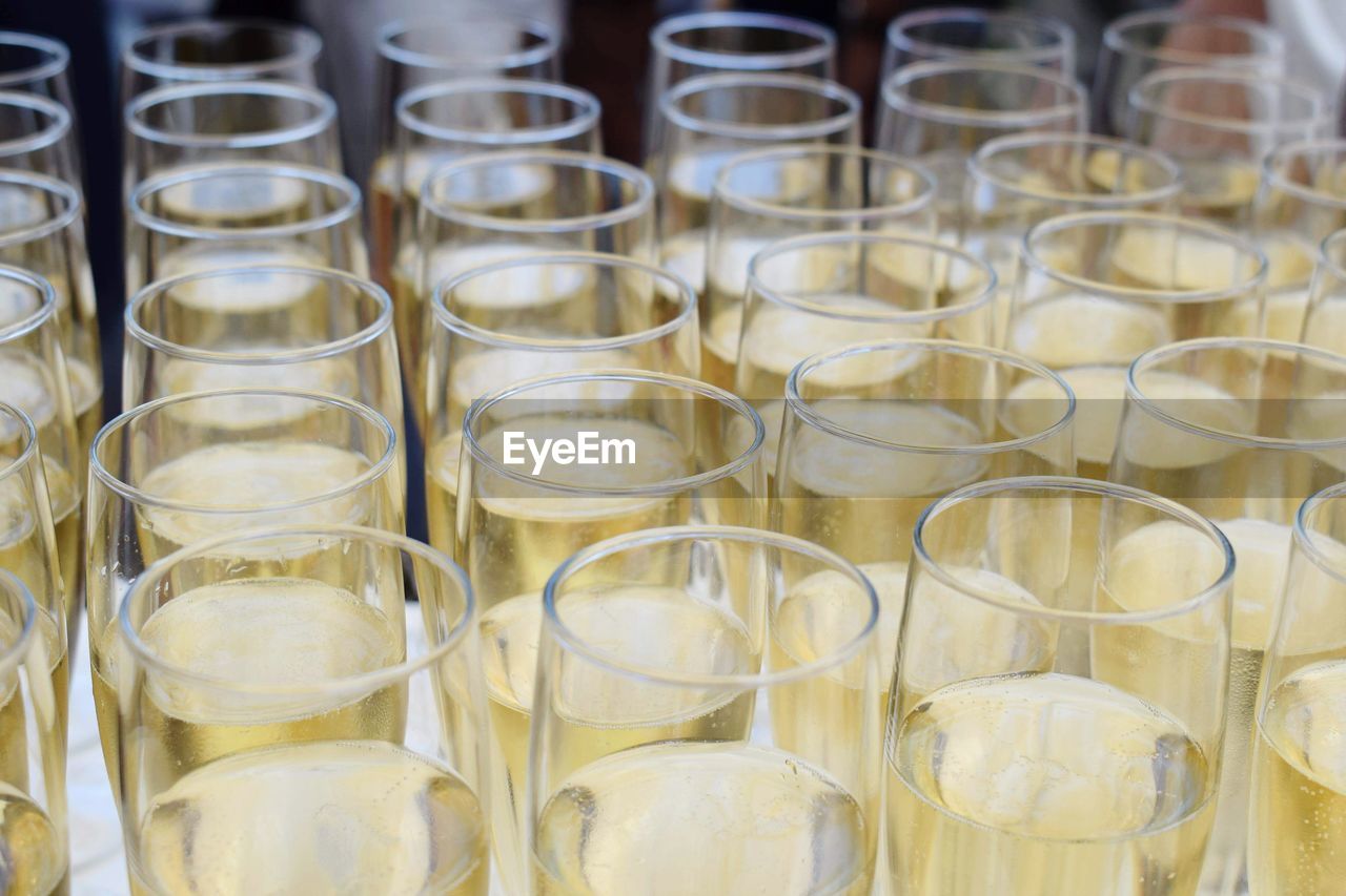 High angle view of drink in glasses on table