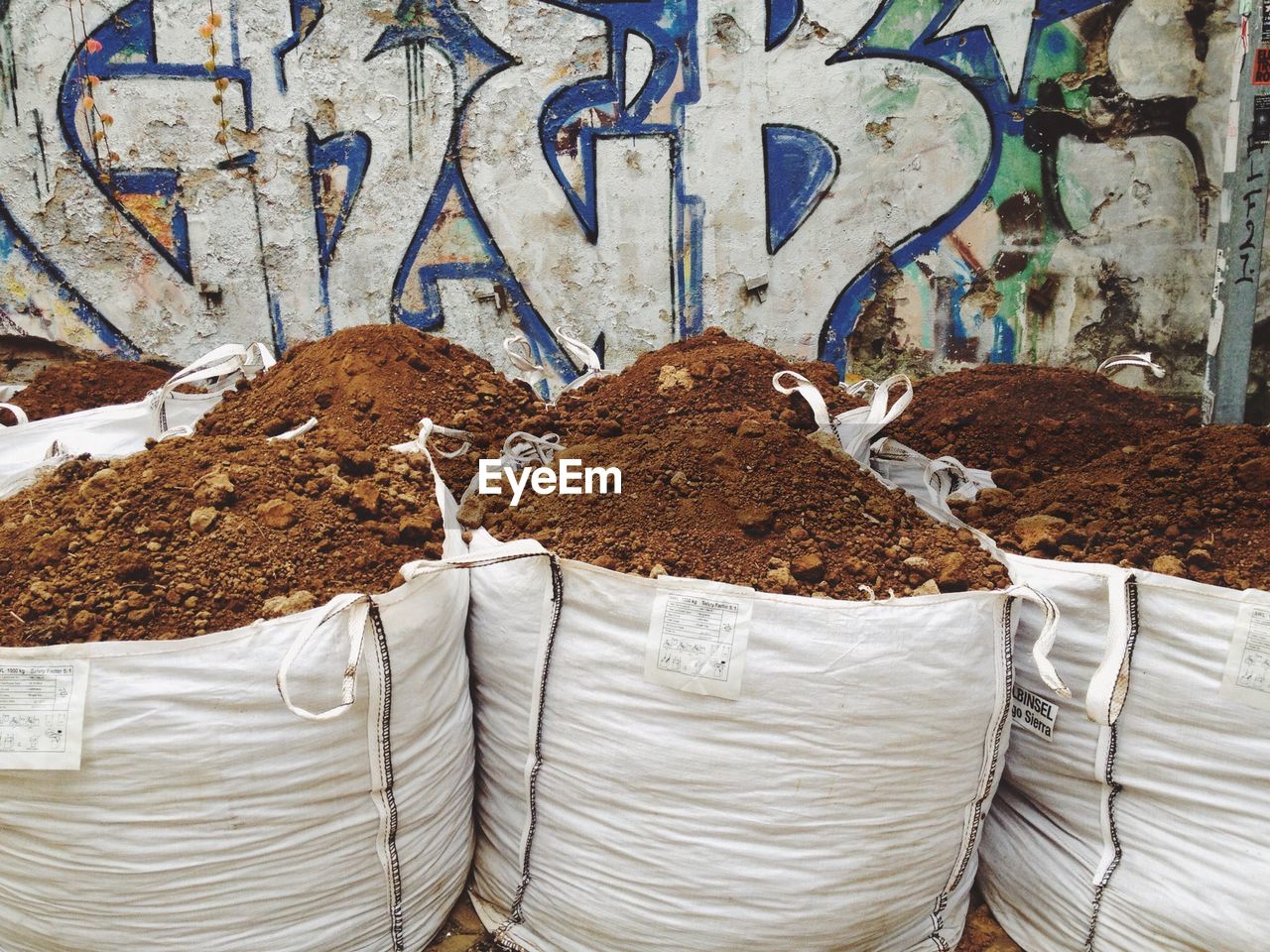 Sacks filled with soil