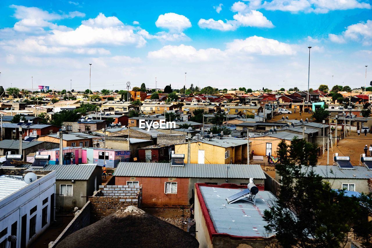 High angle view of townscape against sky