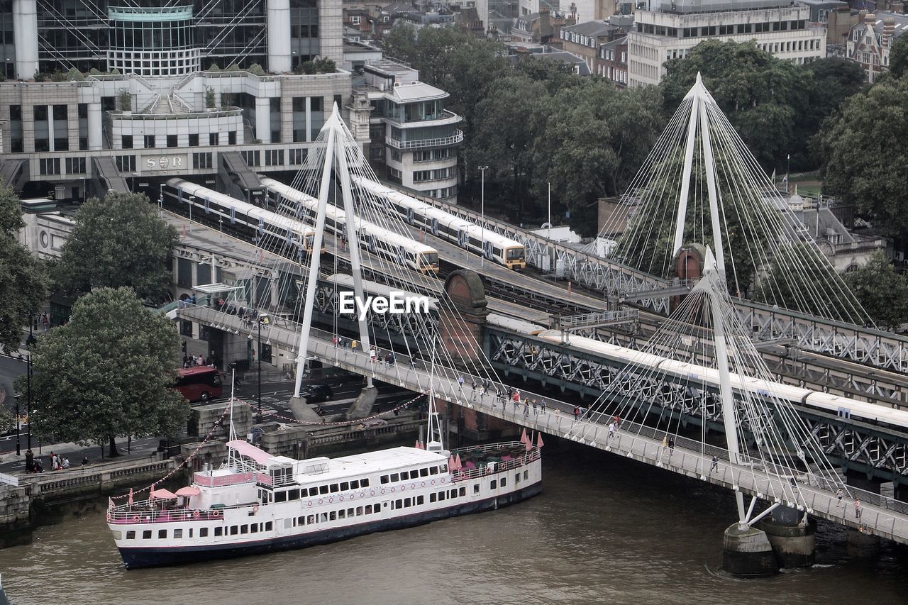 High angle view of golden jubilee bridge over thames river in city