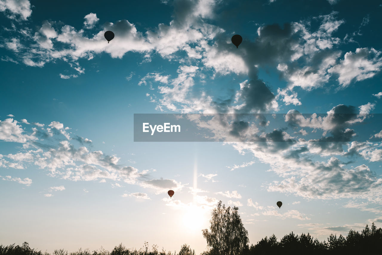 Low angle view of hot air balloons against sky