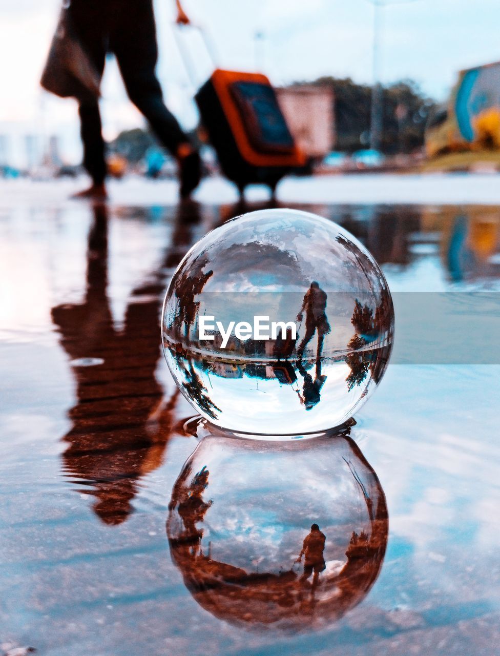 Close-up of crystal ball in water