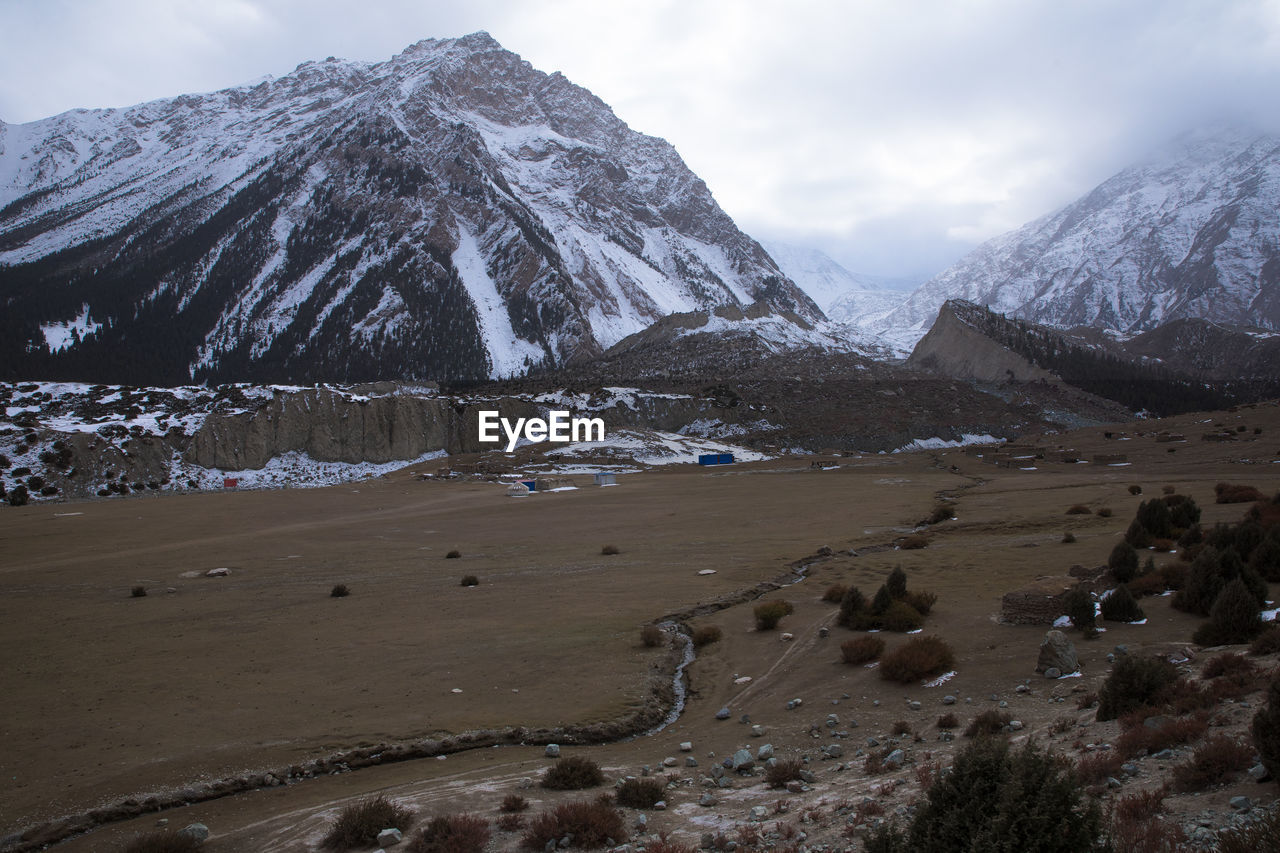 Scenic view of snowcapped mountains against sky