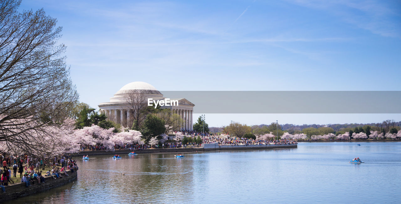 View of cherry blossom festival near river