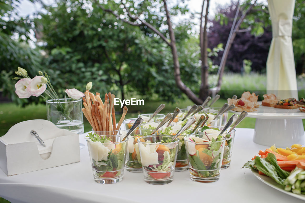 View of food served on table outdoors