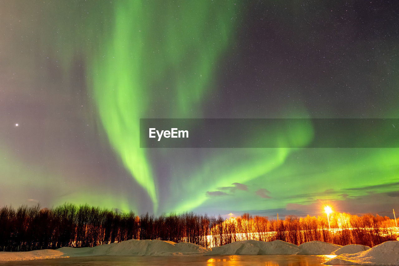 Scenic view of aurora lights against sky at night