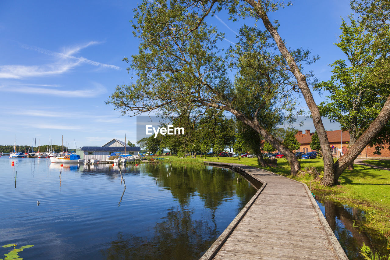 Boardwalk in karlsborg city by the lake vattern in sweden