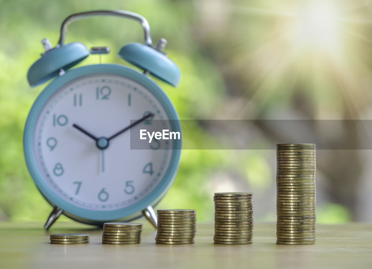 time, clock, business, alarm clock, wealth, finance, number, savings, no people, close-up, investment, interior design, focus on foreground, currency