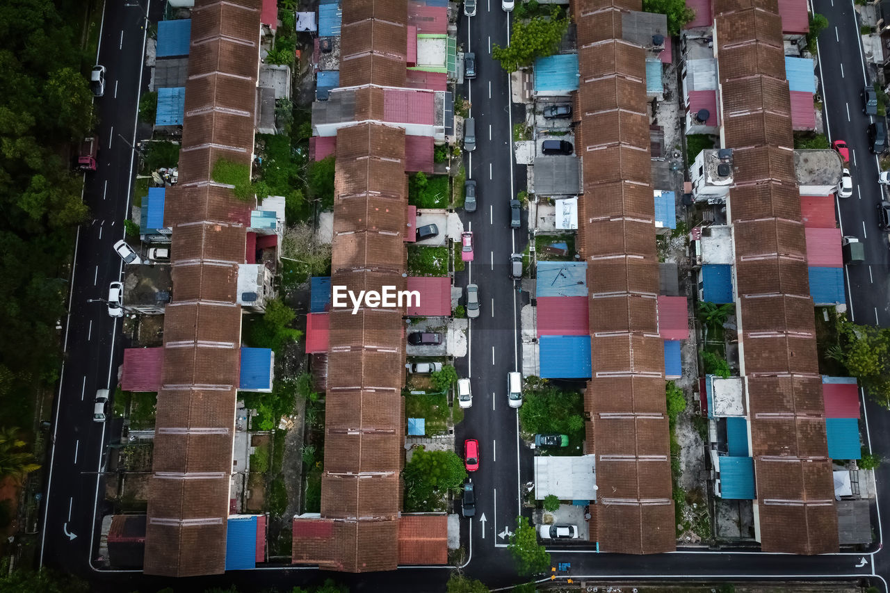 high angle view of buildings in city