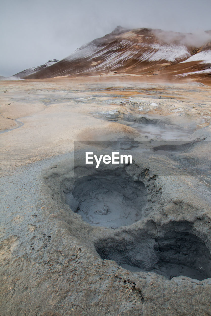 Dramatic volcanic landscape in mountains