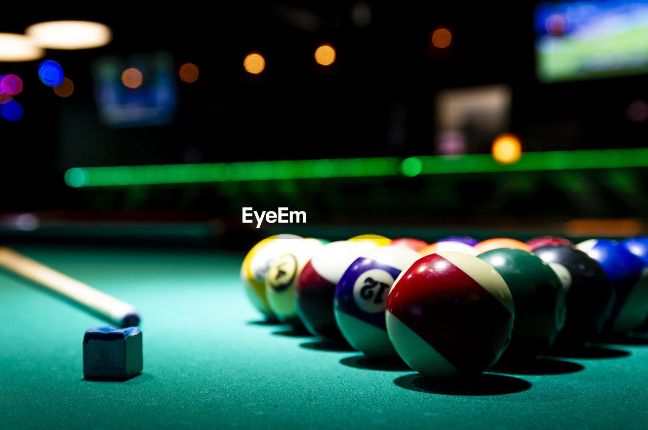 Close-up of balls on pool table