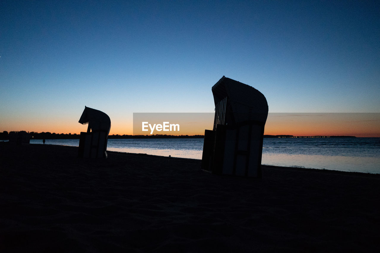 Scenic view of sea against clear sky during sunset